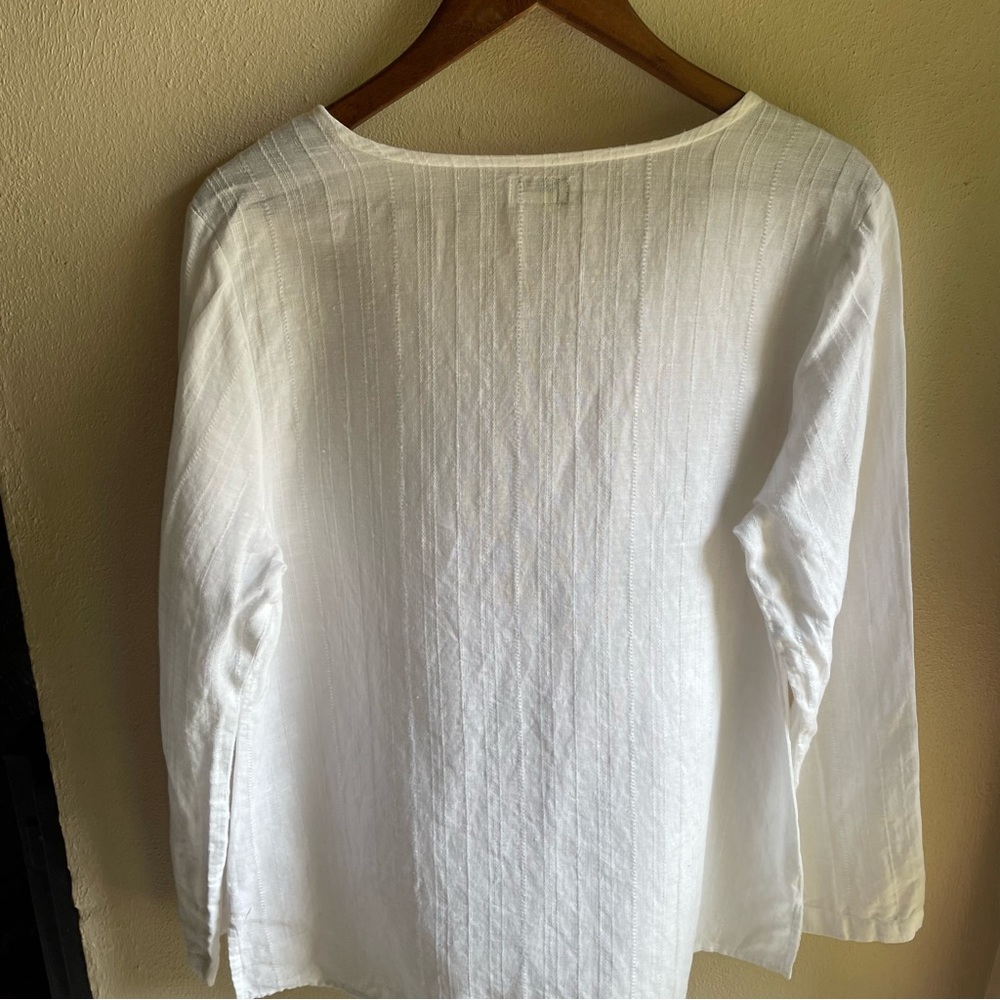 L.L. Bean 100% Linen Lagenlook Top. White Women's Size Large - Picture 4 of 15